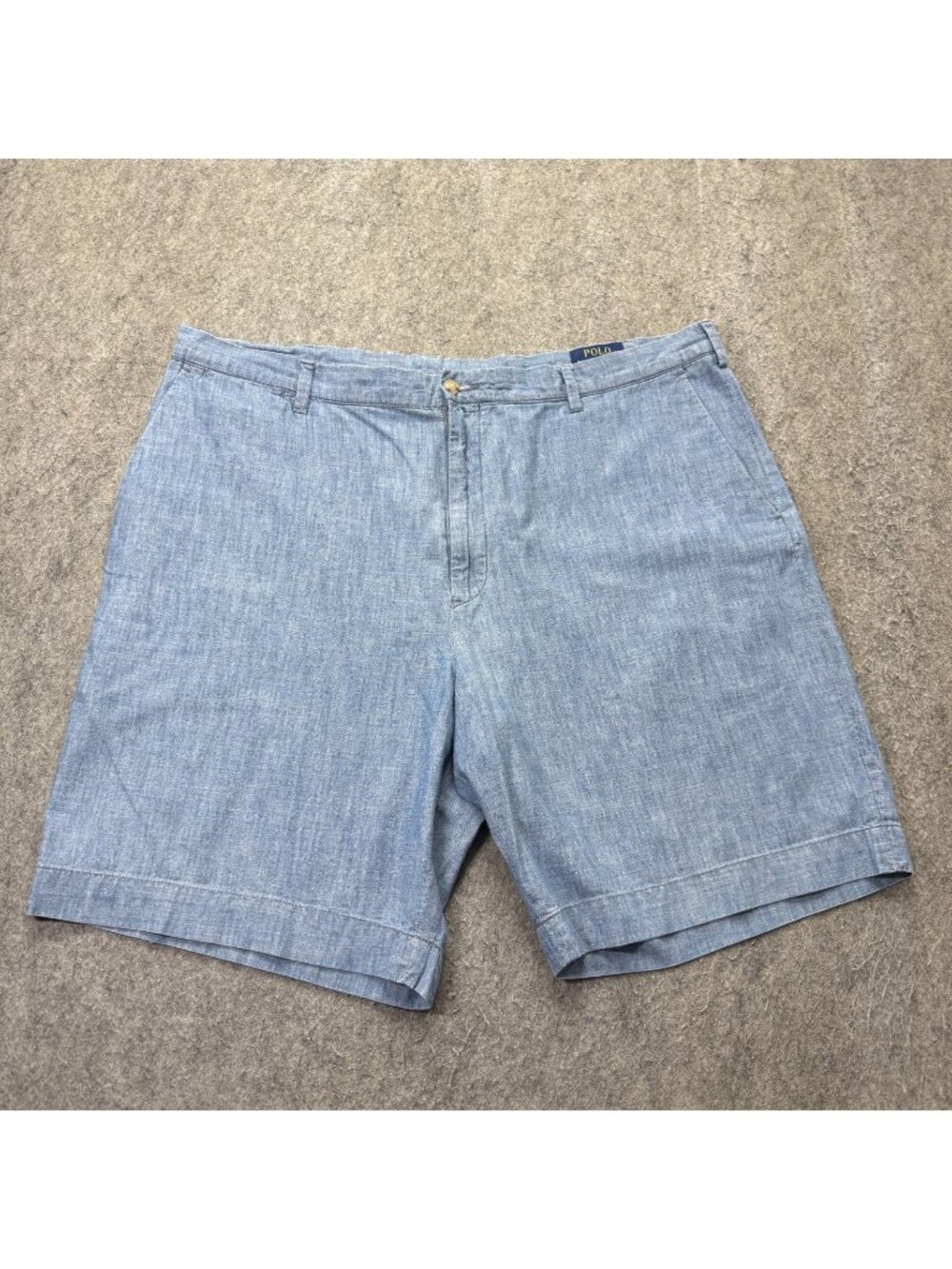 Polo Ralph Lauren Chambray Shorts Men 40 Blue 9" Flat Front Chino Classic Fit
